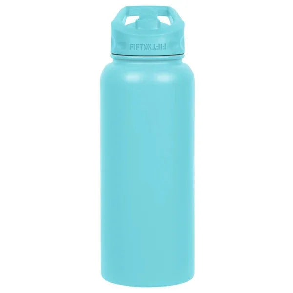 Fifty/Fifty 1L Bottle With Straw Cap - Aquamarine - Tashqila Fifty/Fifty 1L Bottle With Straw Cap - Aquamarine - Tashqila